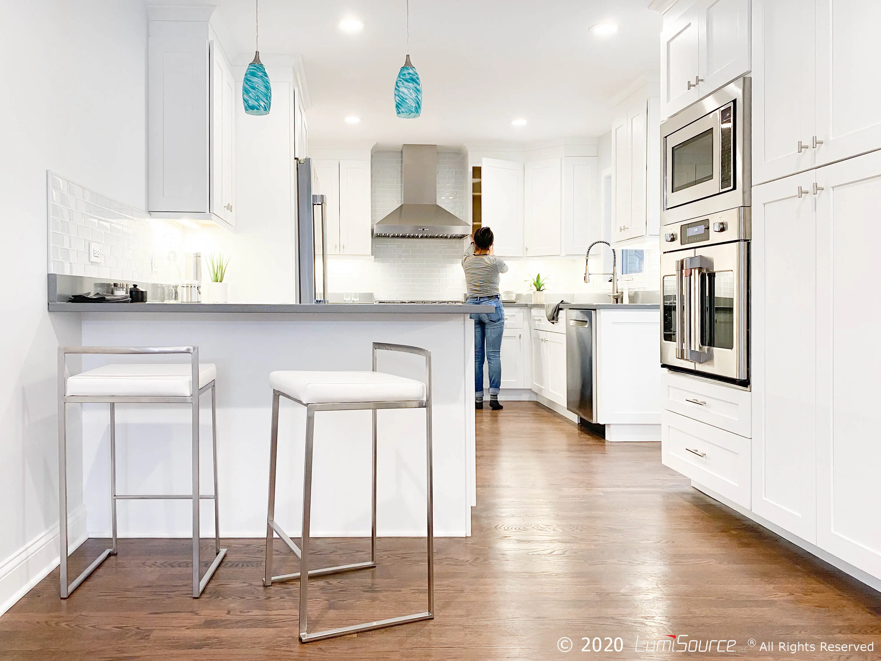 CS-FUJI W2 Fuji Low Back Stainless & White Faux Leather Counter Stools, Set of 2-2
