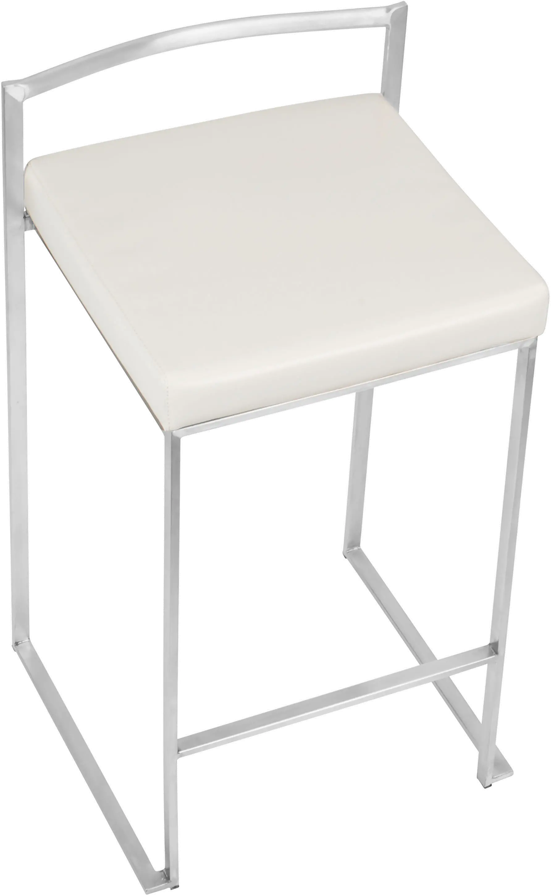 CS-FUJI W2 Fuji Low Back Stainless & White Faux Leather Counter Stools, Set of 2-6