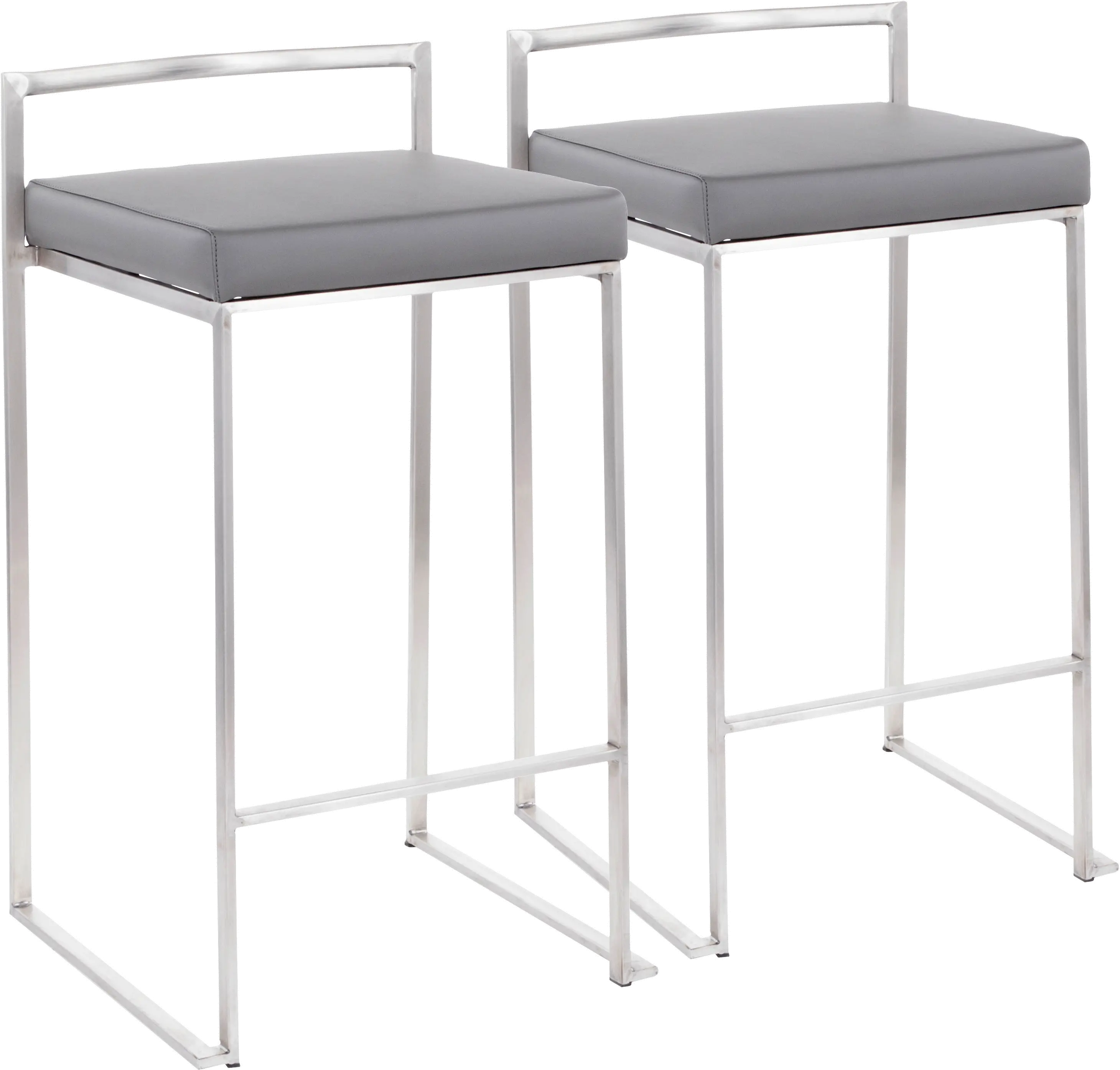 B26-FUJI GY2 Fuji Low Back Stainless & Gray Faux Leather Counter Stools, Set of 2-1