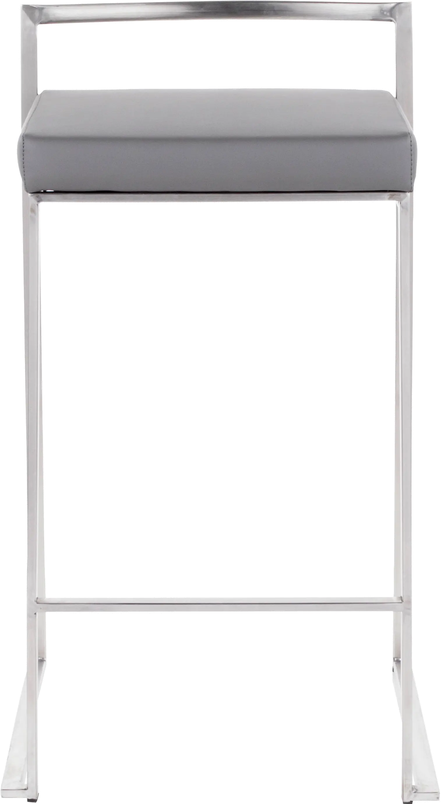 B26-FUJI GY2 Fuji Low Back Stainless & Gray Faux Leather Counter Stools, Set of 2-3