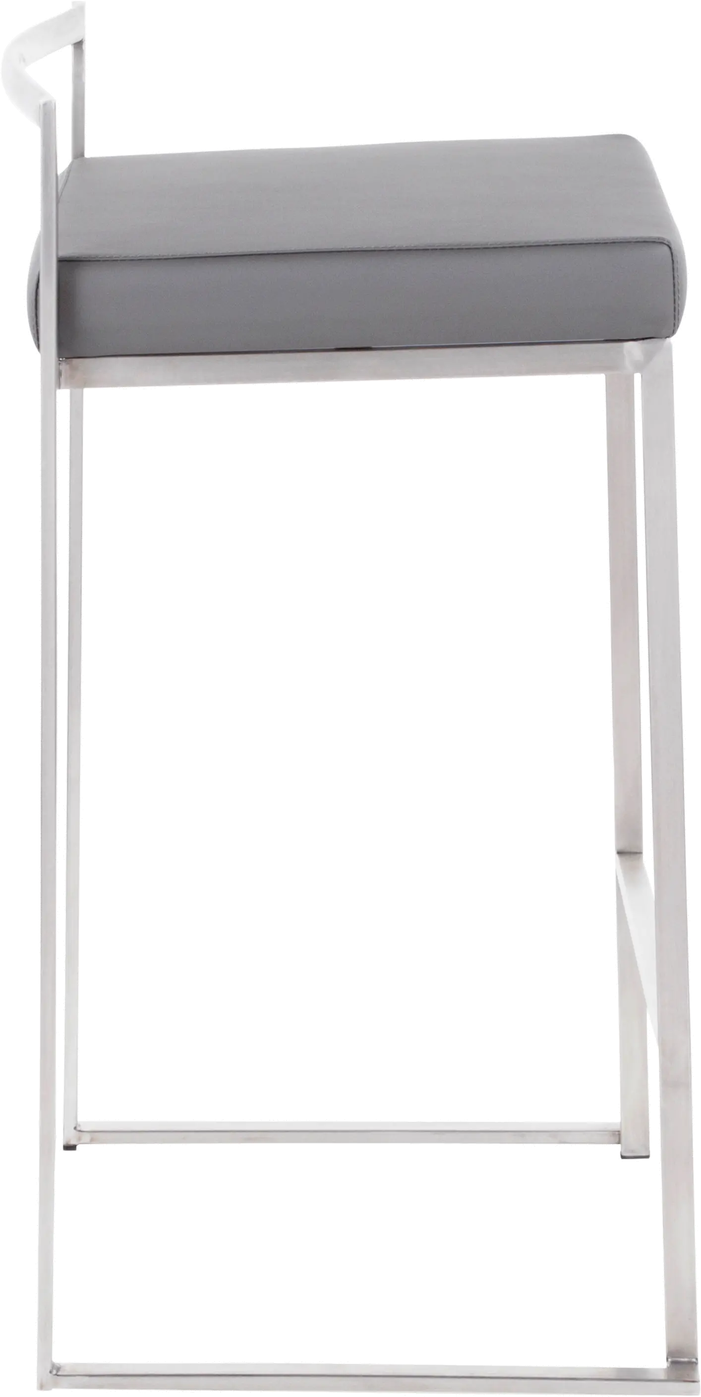 B26-FUJI GY2 Fuji Low Back Stainless & Gray Faux Leather Counter Stools, Set of 2-4