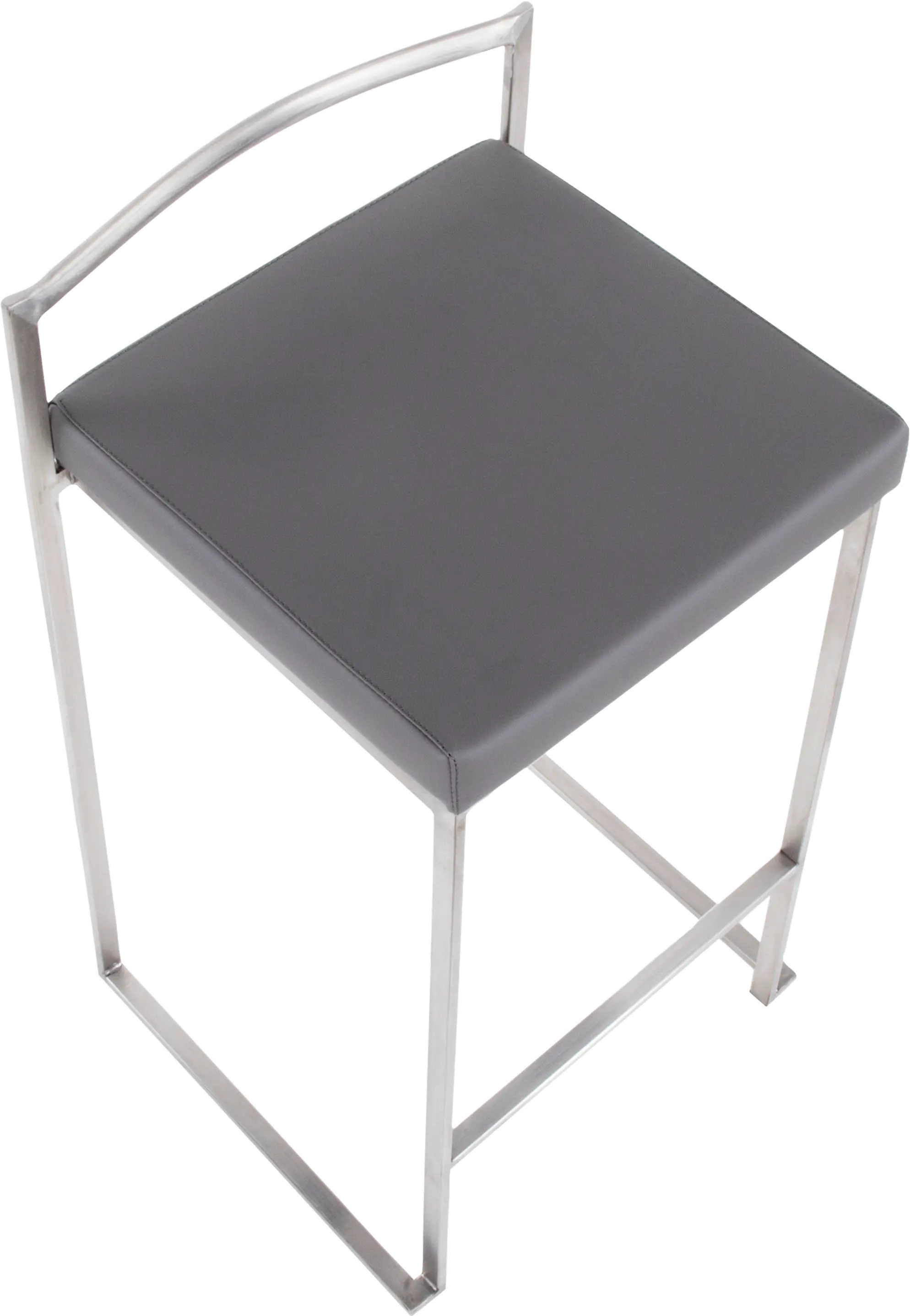 B26-FUJI GY2 Fuji Low Back Stainless & Gray Faux Leather Counter Stools, Set of 2-6