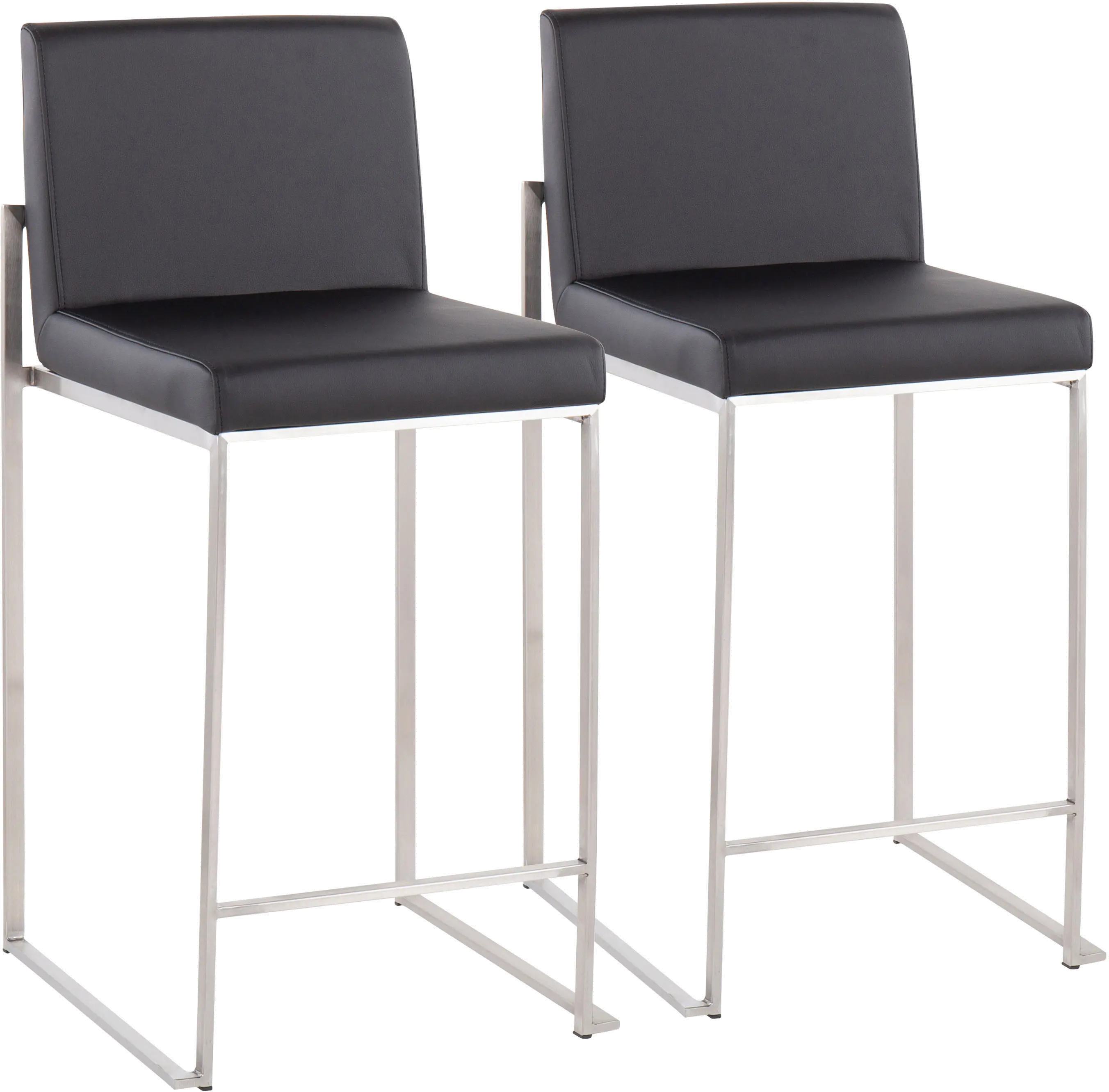 B26-FUJIHB SSBK2 Fuji High Back Stainless & Black Faux Leather Counter Stools, Set of 2-1