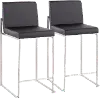 B26-FUJIHB SSBK2 Fuji High Back Stainless & Black Faux Leather Counter Stools, Set of 2
