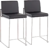 B26-FUJIHB SSBK2 Fuji High Back Stainless & Black Faux Leather Counter Stools, Set of 2
