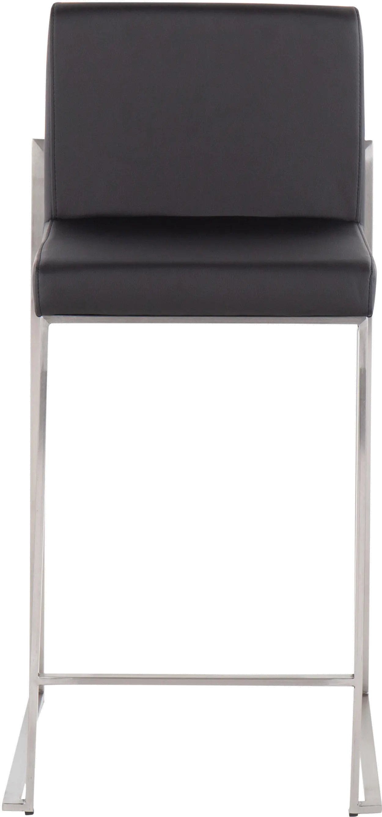 B26-FUJIHB SSBK2 Fuji High Back Stainless & Black Faux Leather Counter Stools, Set of 2-4