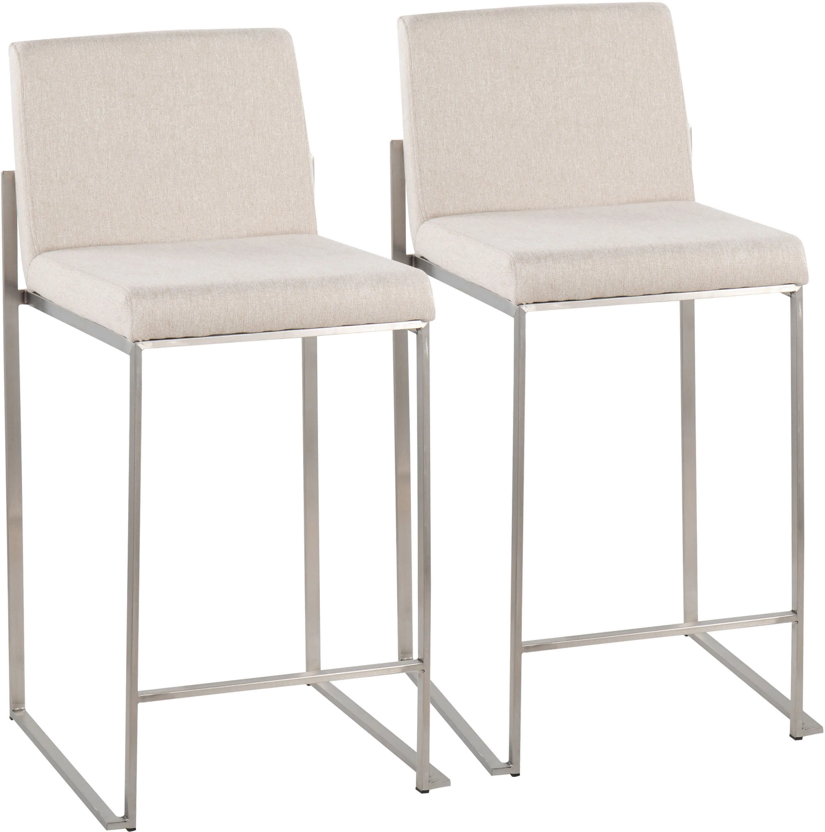 B26-FUJIHB SSFBG2 Fuji High Back Stainless & Beige Counter Stools, Set of 2-1
