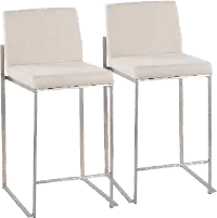 B26-FUJIHB SSFBG2 Fuji High Back Stainless & Beige Counter Stools, Set of 2