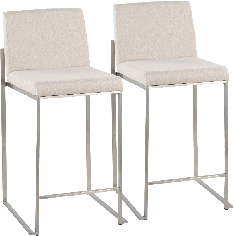 Fuji High Back Stainless & Beige Counter Stools, Set of 2
