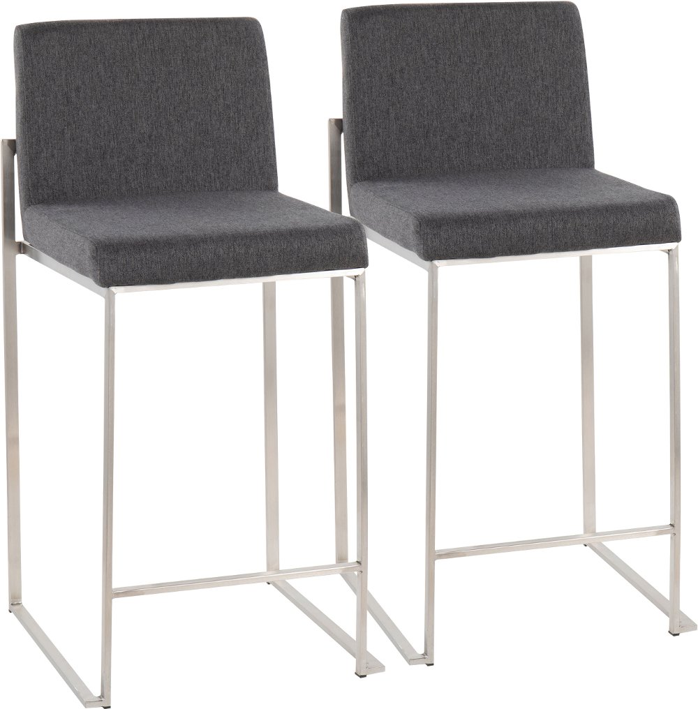 Fuji High Back Stainless & Charcoal Counter Stools Set of 2