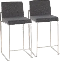 B26-FUJIHB SSFCHAR2 Fuji High Back Stainless & Charcoal Counter Stools, Set of 2