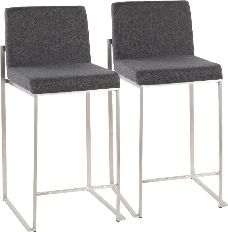 Fuji High Back Stainless & Charcoal Counter Stools, Set of 2