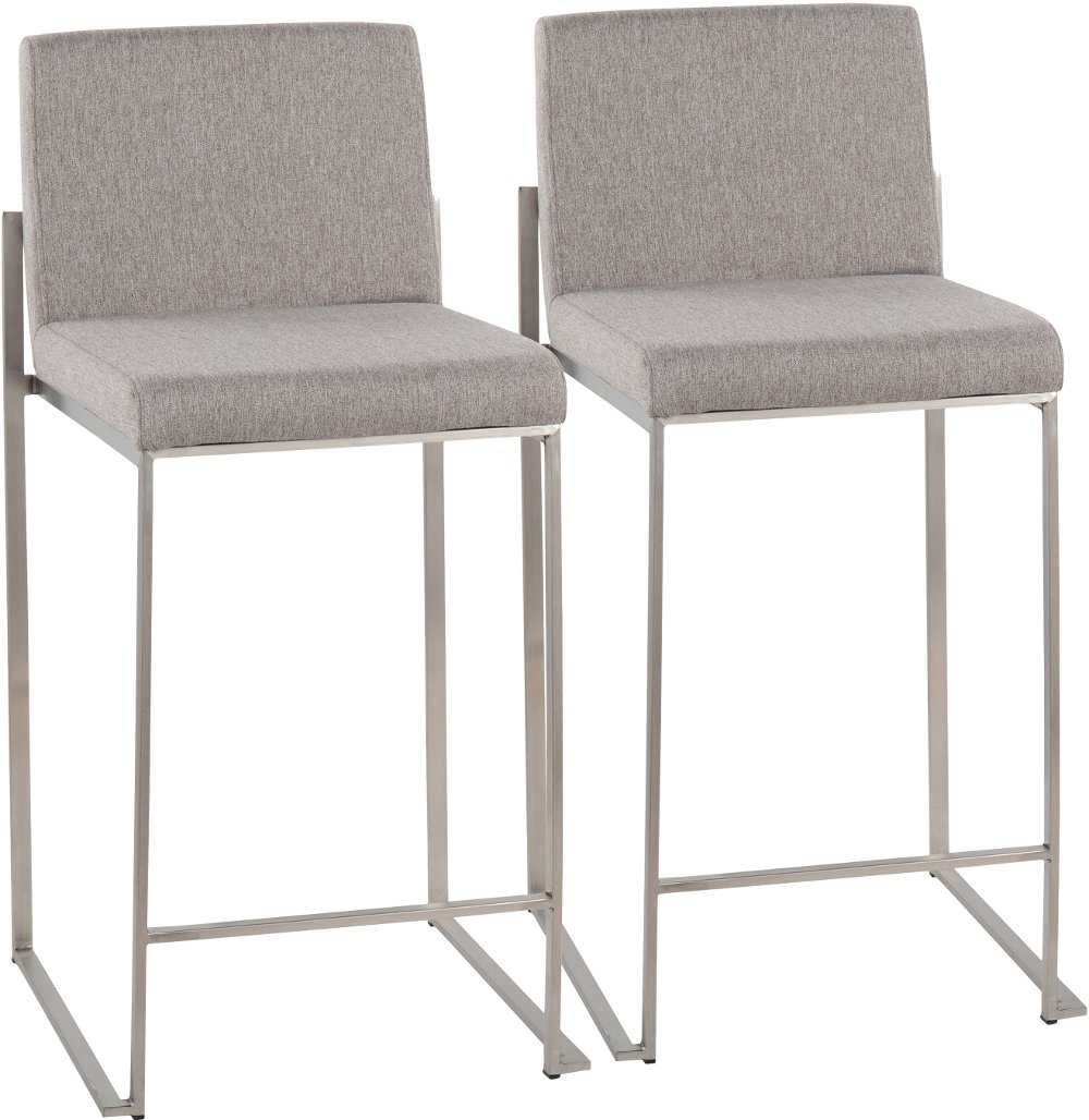 Fuji High Back Stainless & Light Gray Counter Stools Set of 2