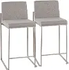 B26-FUJIHB SSFGY2 Fuji High Back Stainless & Light Gray Counter Stools, Set of 2
