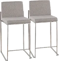 B26-FUJIHB SSFGY2 Fuji High Back Stainless & Light Gray Counter Stools, Set of 2