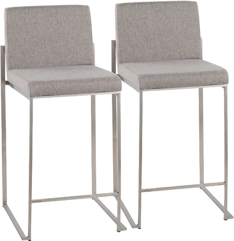 Fuji High Back Stainless & Light Gray Counter Stools, Set of 2