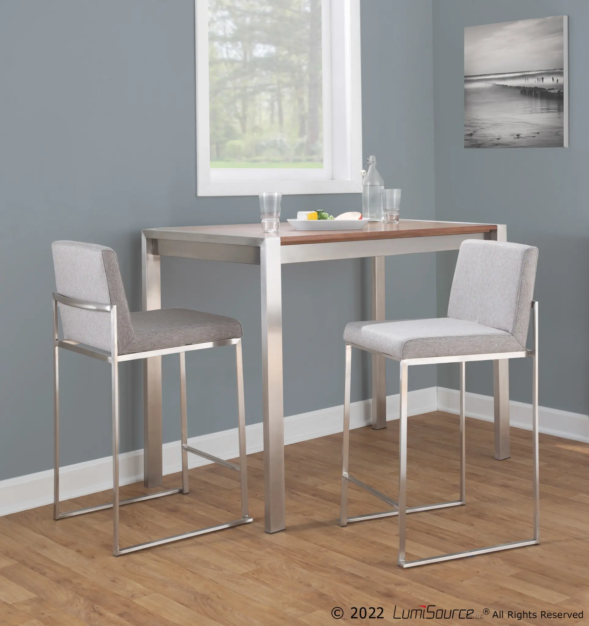 B26-FUJIHB SSFGY2 Fuji High Back Stainless & Light Gray Counter Stools, Set of 2-2