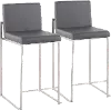 B26-FUJIHB SSGY2 Fuji High Back Stainless & Gray Faux Leather Counter Stools, Set of 2