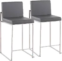 B26-FUJIHB SSGY2 Fuji High Back Stainless & Gray Faux Leather Counter Stools, Set of 2