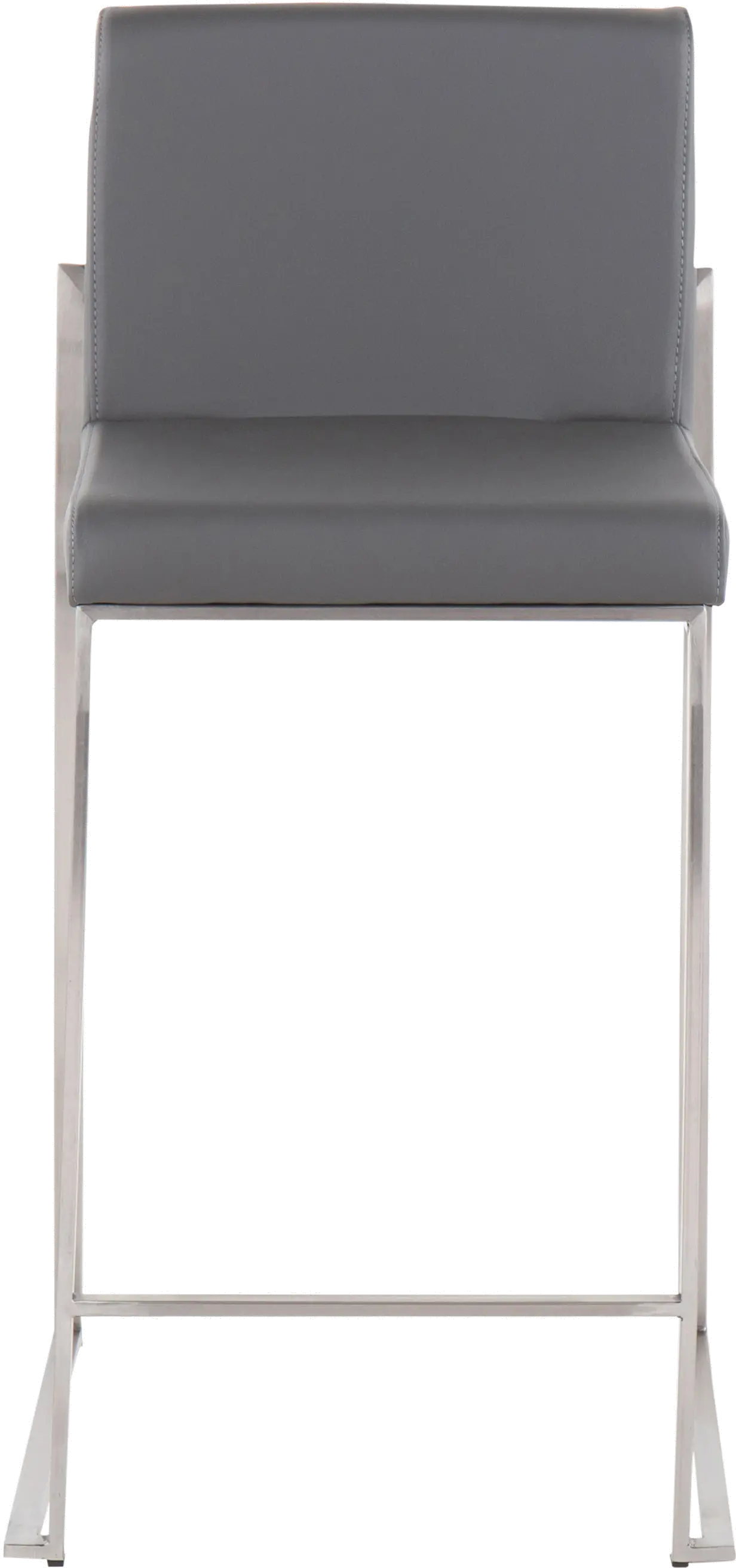 B26-FUJIHB SSGY2 Fuji High Back Stainless & Gray Faux Leather Counter Stools, Set of 2-3