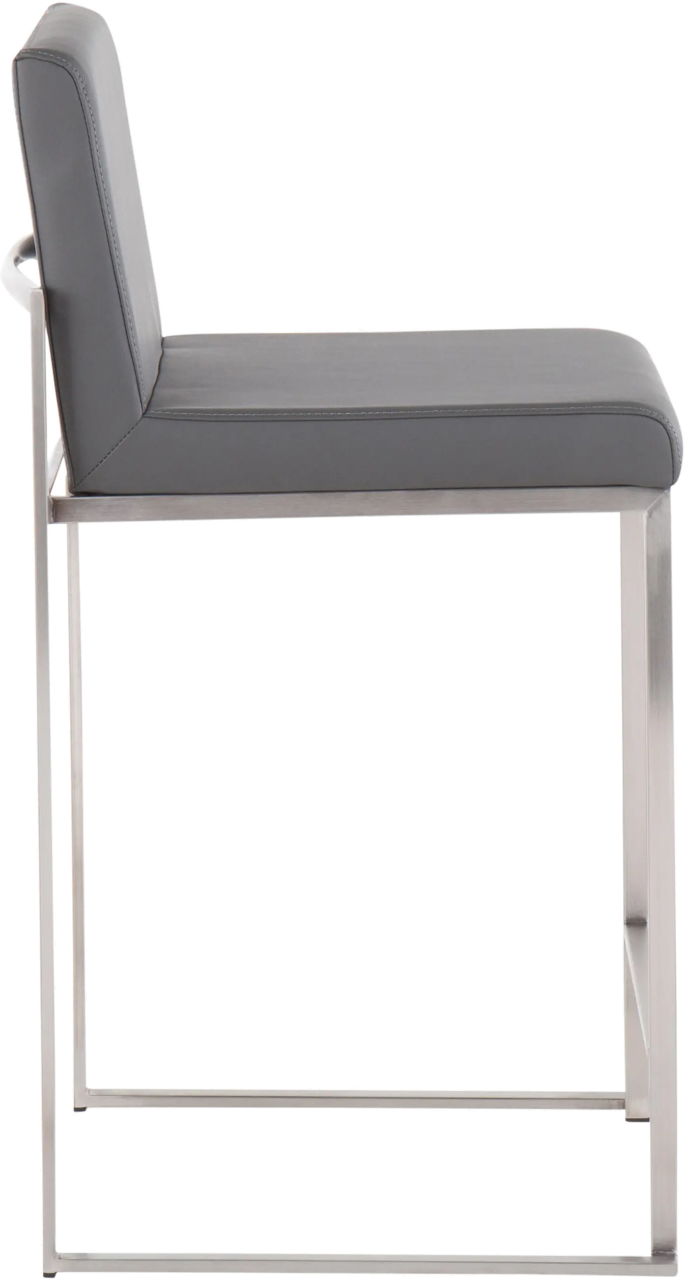 B26-FUJIHB SSGY2 Fuji High Back Stainless & Gray Faux Leather Counter Stools, Set of 2-4