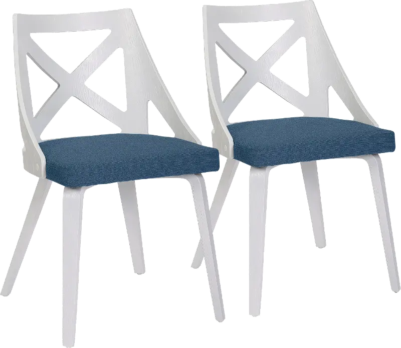 Charlotte White & Blue Dining Chairs, Set of 2