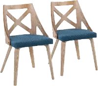 CH-CHARLOT WWBU2 Charlotte Light Brown & Blue Dining Chairs, Set of 2