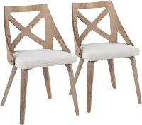 CH-CHARLOT WWCR2 Charlotte Light Brown & Cream Dining Chairs, Set of 2