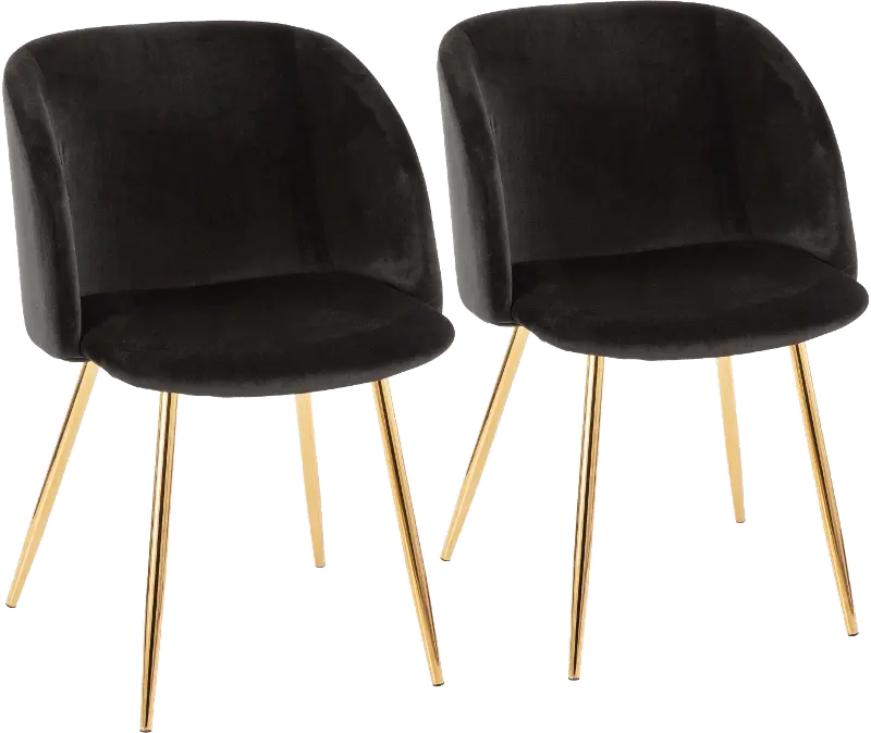 Fran Gold & Black Velvet Glam Dining Chairs, Set of 2