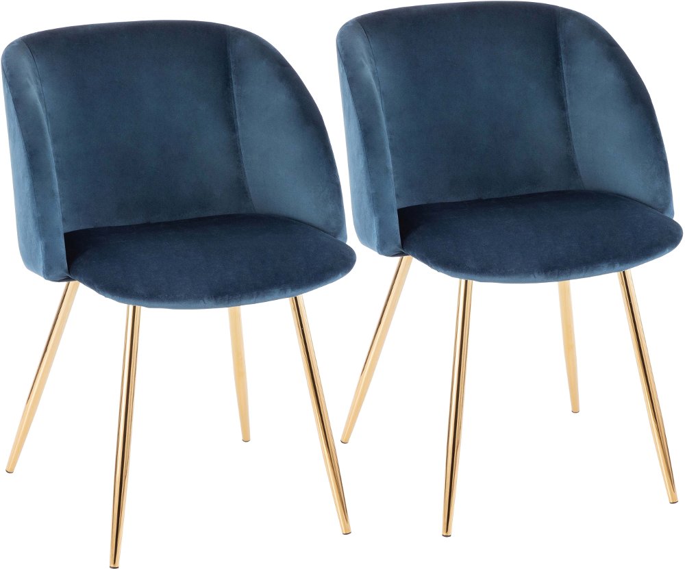 Fran Gold & Blue Velvet Glam Dining Chairs Set of 2