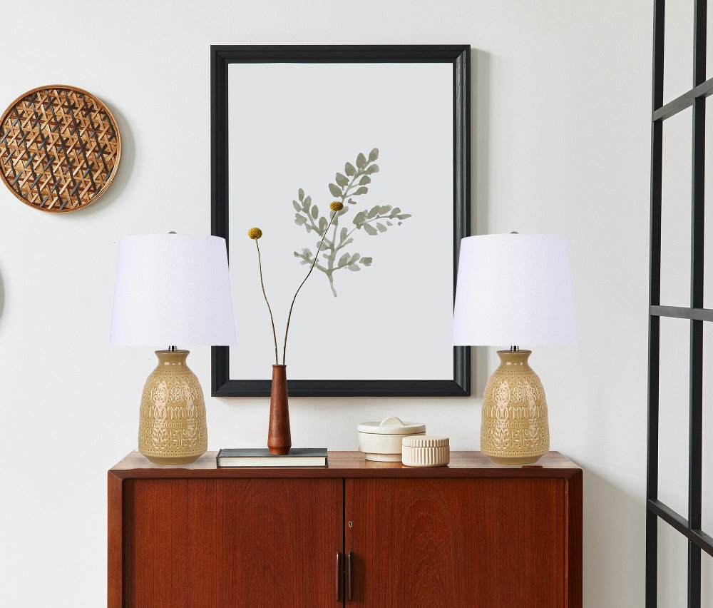 Claudia Yellow Ceramic Table Lamps Set of 2