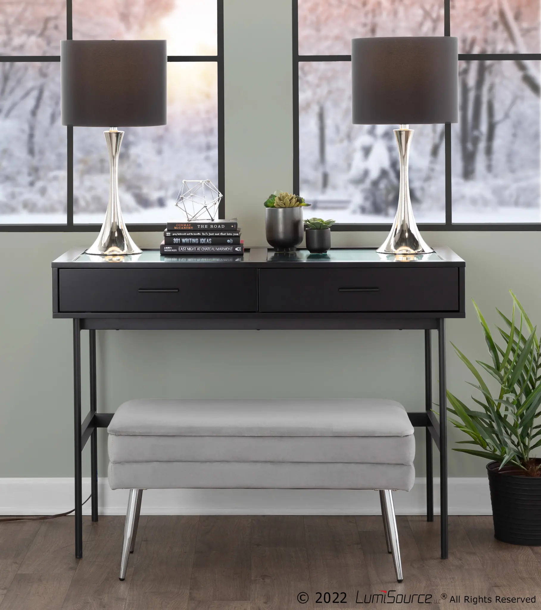 TL24-LENUXE-DBL NIBK2 Lenuxe Nickel Table Lamps with Black Shades, Set of 2-2