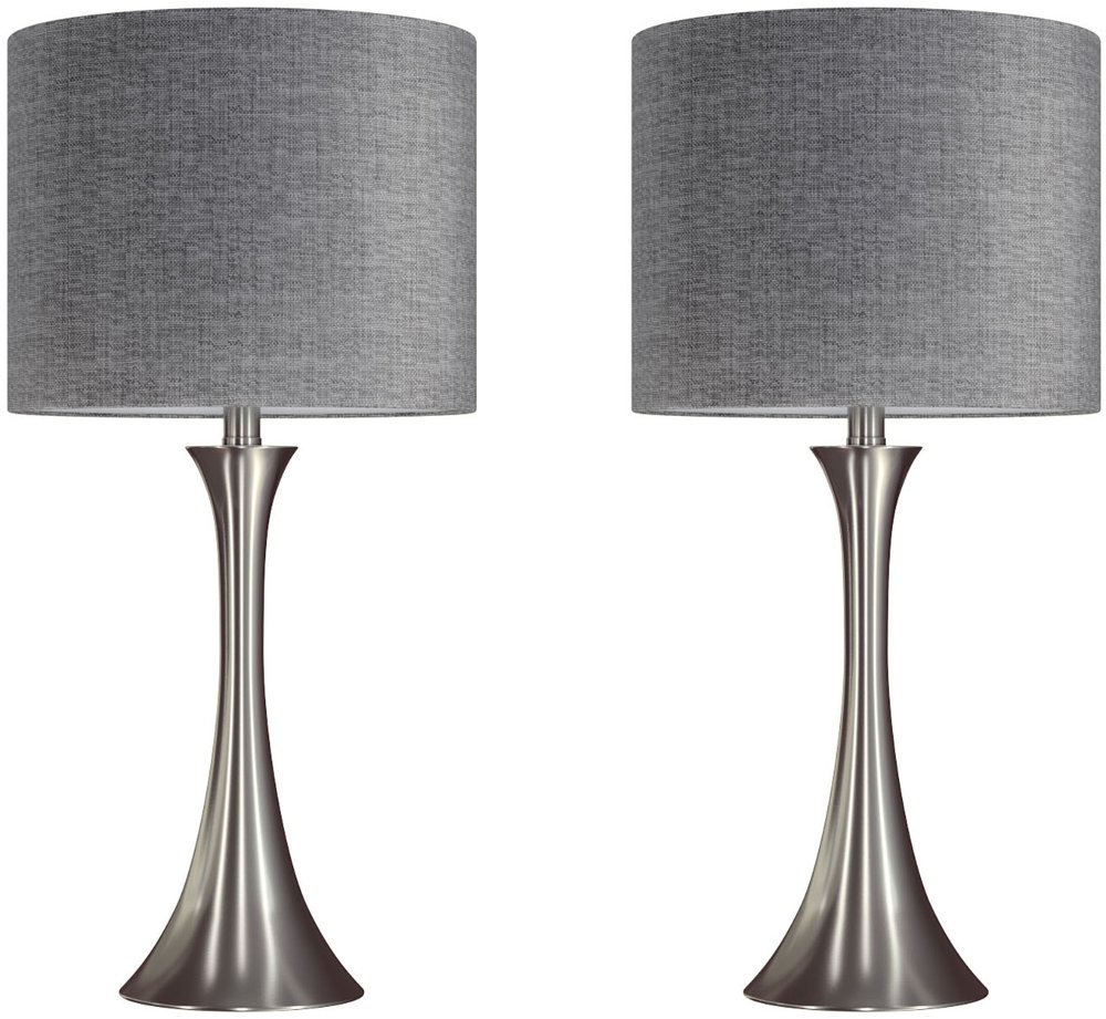 Lenuxe Nickel Table Lamps with Gray Shades Set of 2