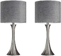 TL24-LENUXE-DBL NIGY2 Lenuxe Nickel Table Lamps with Gray Shades, Set of 2