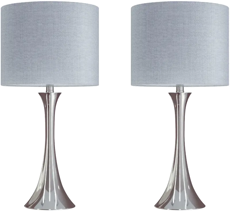 Lenuxe Polished Nickel Table Lamps with Sparkly Gray Shades, Set of 2
