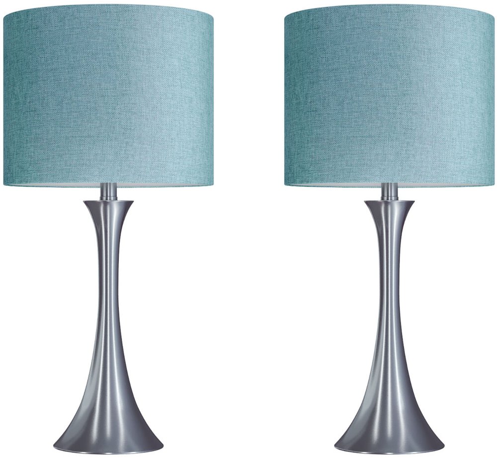 Lenuxe Nickel Table Lamps with Turquoise Shades Set of 2