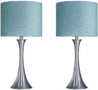 TL24-LENUXE-DBL NITQ2 Lenuxe Nickel Table Lamps with Turquoise Shades, Set of 2