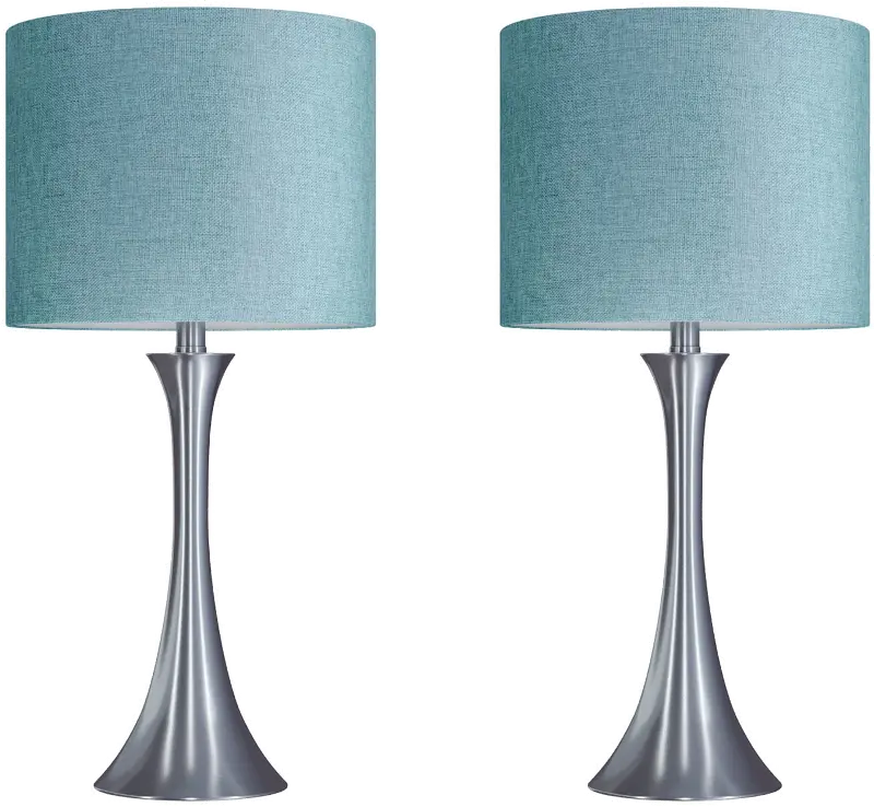 Lenuxe Nickel Table Lamps with Turquoise Shades, Set of 2
