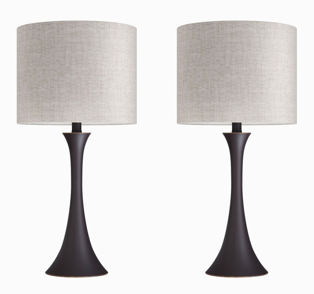 Lenuxe Bronze Table Lamps with Natural Linen Shades Set of 2