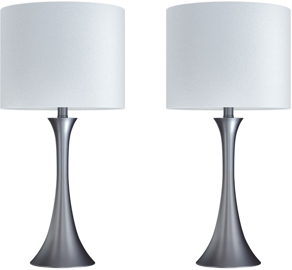 Lenuxe Nickel Table Lamps with White Shades Set of 2