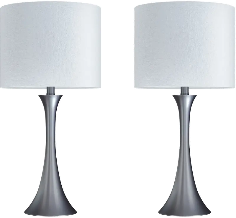 Lenuxe Nickel Table Lamps with White Shades, Set of 2