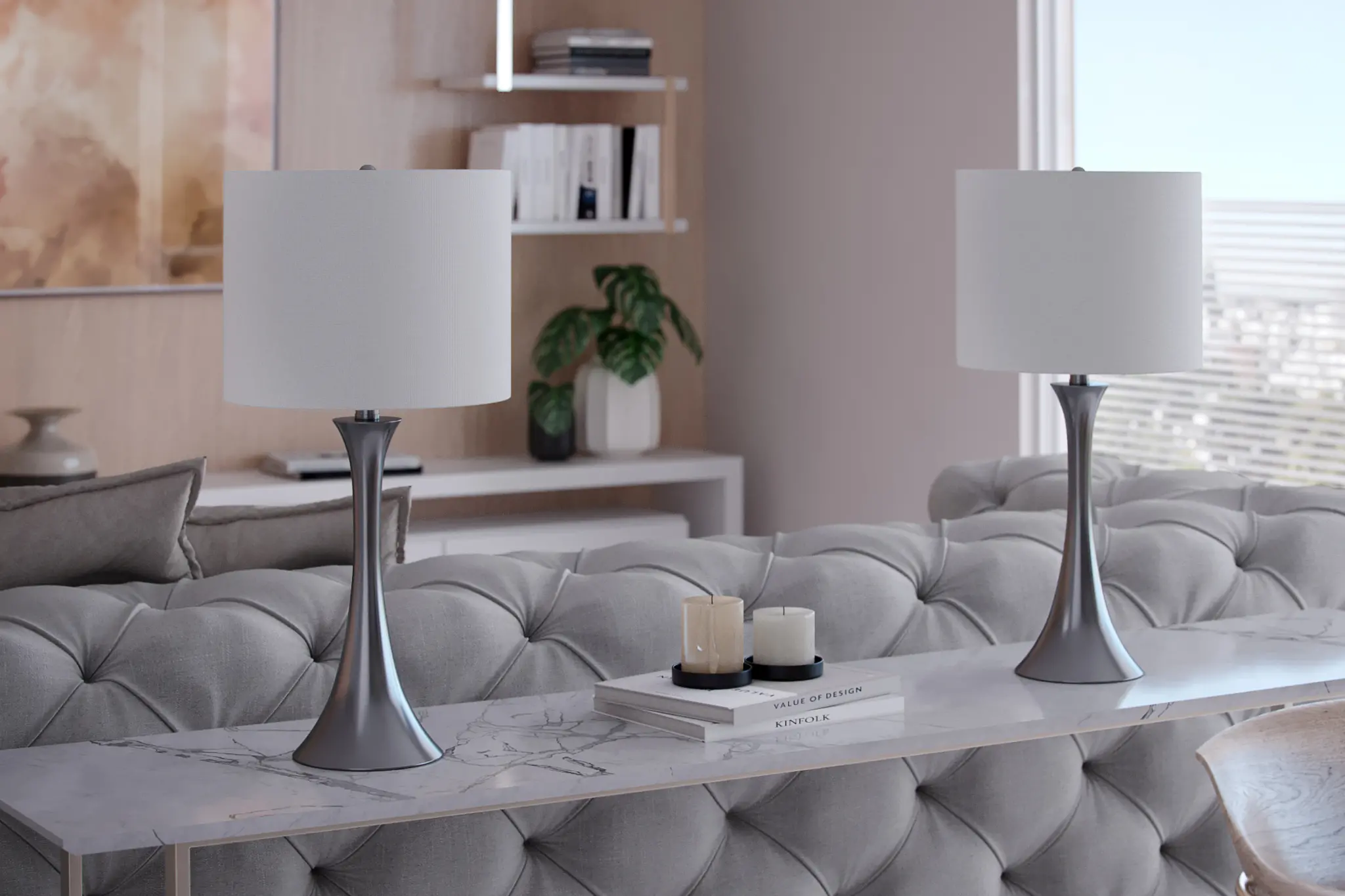 TL24-LENUXE-SBT_NIW2 Lenuxe Nickel Table Lamps with White Shades, Set of 2-2