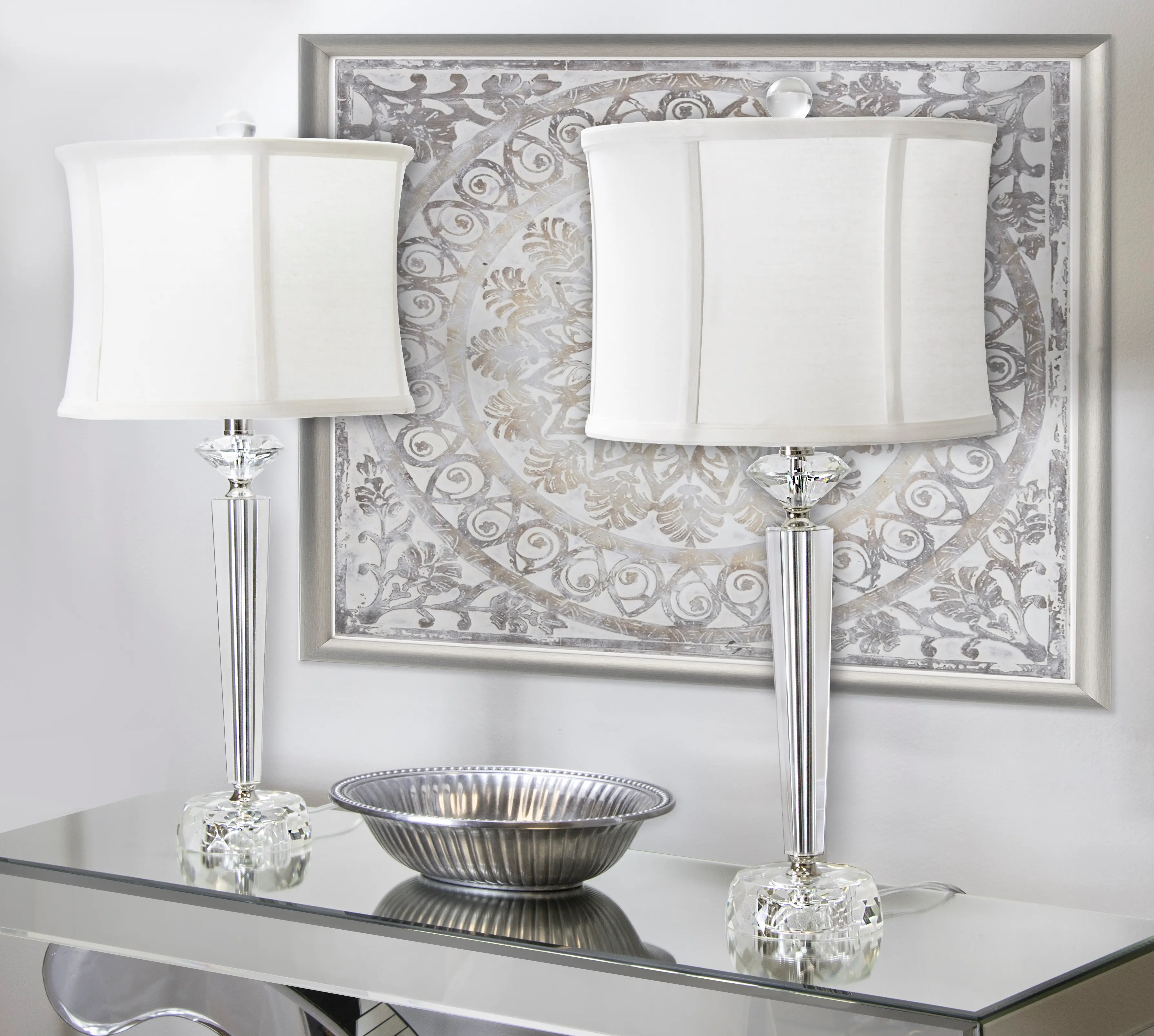 TL25-DIAMPIL-RBW K9W2 Diamond Pillar Table Lamps with Off-White Linen Shades, Set of 2-2