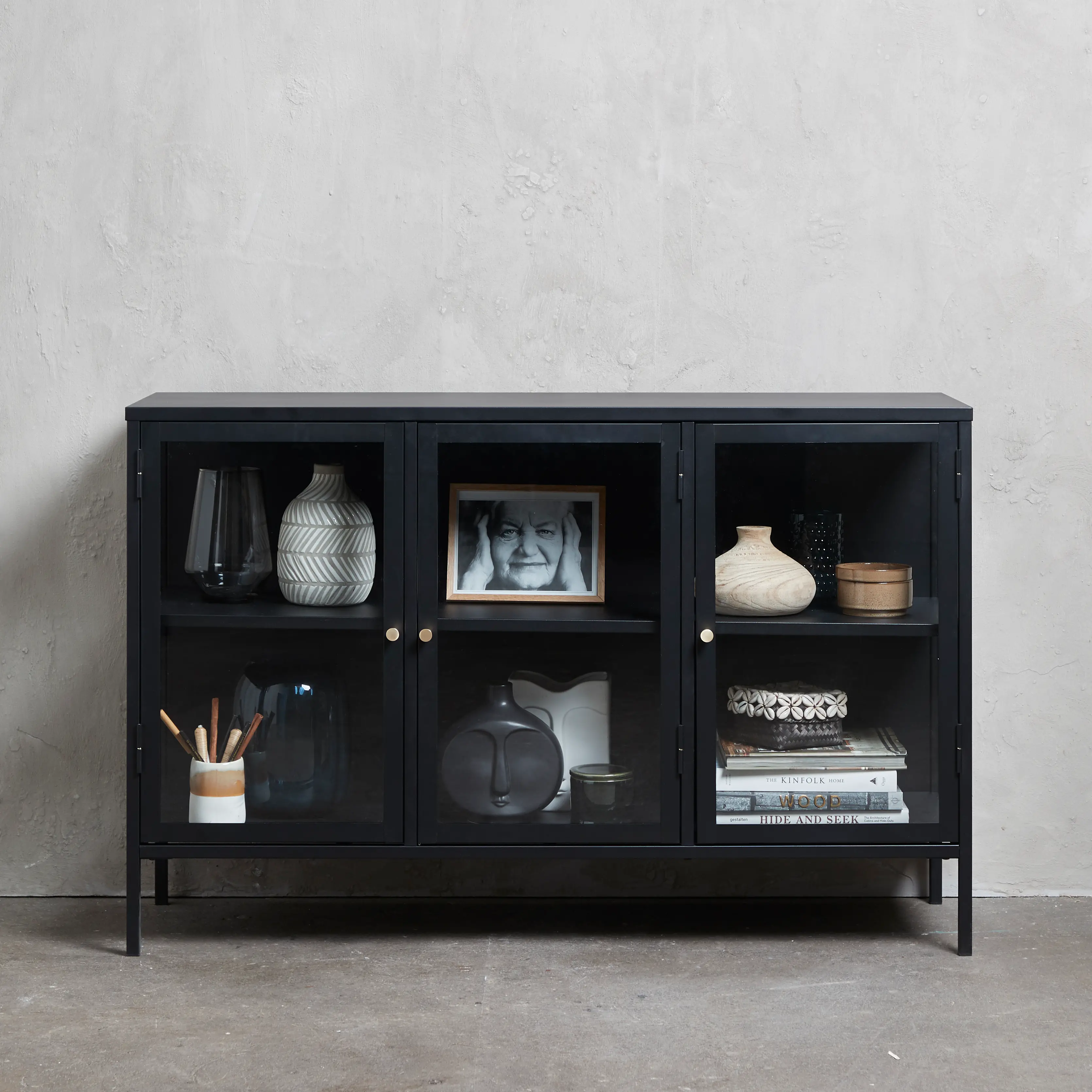 Carmel Black Metal & Glass 3-Section Sideboard-2