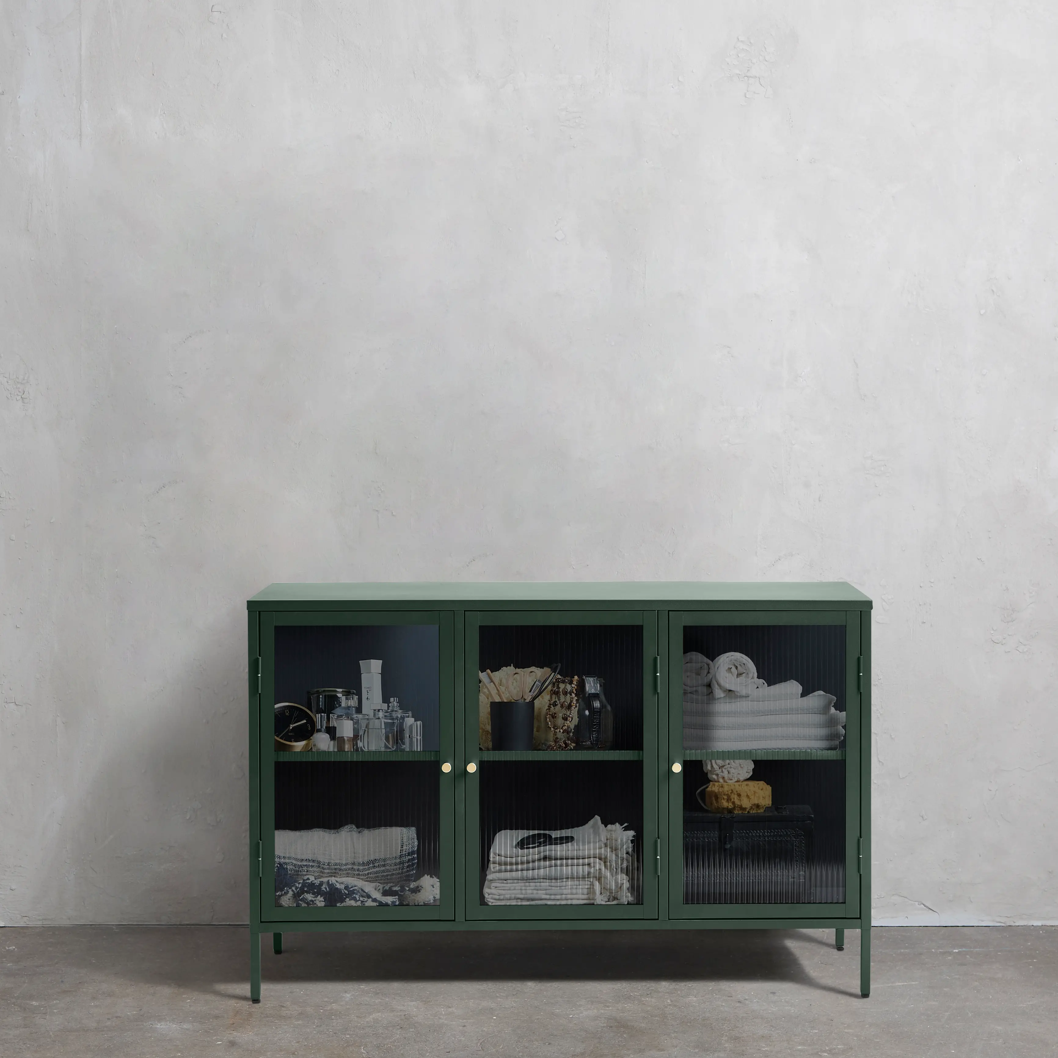 Bronco Green Metal & Glass 3-Door Sideboard-2