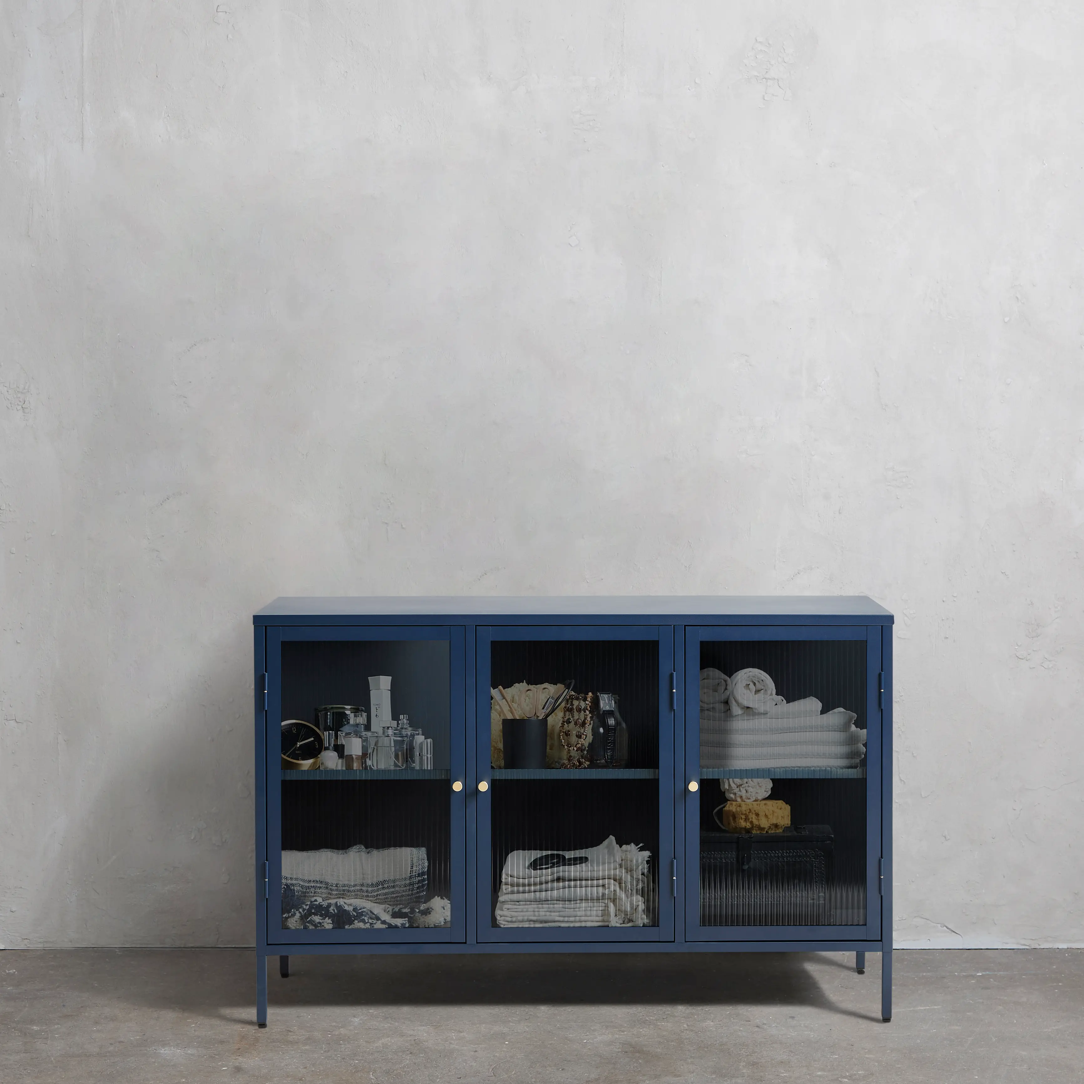 Bronco Blue Metal & Glass 3-Door Sideboard-2