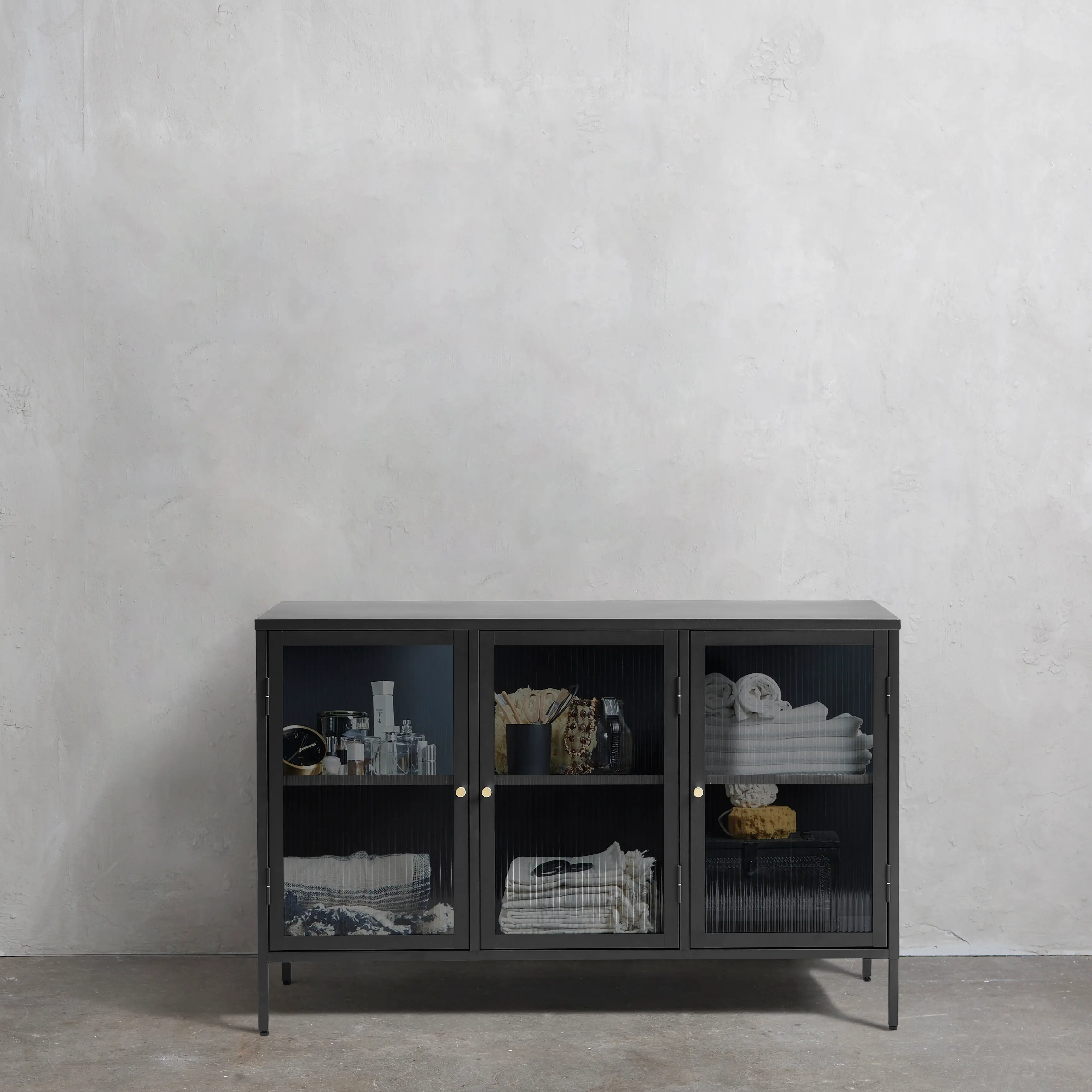Bronco Black Metal & Glass 3-Door Sideboard-2