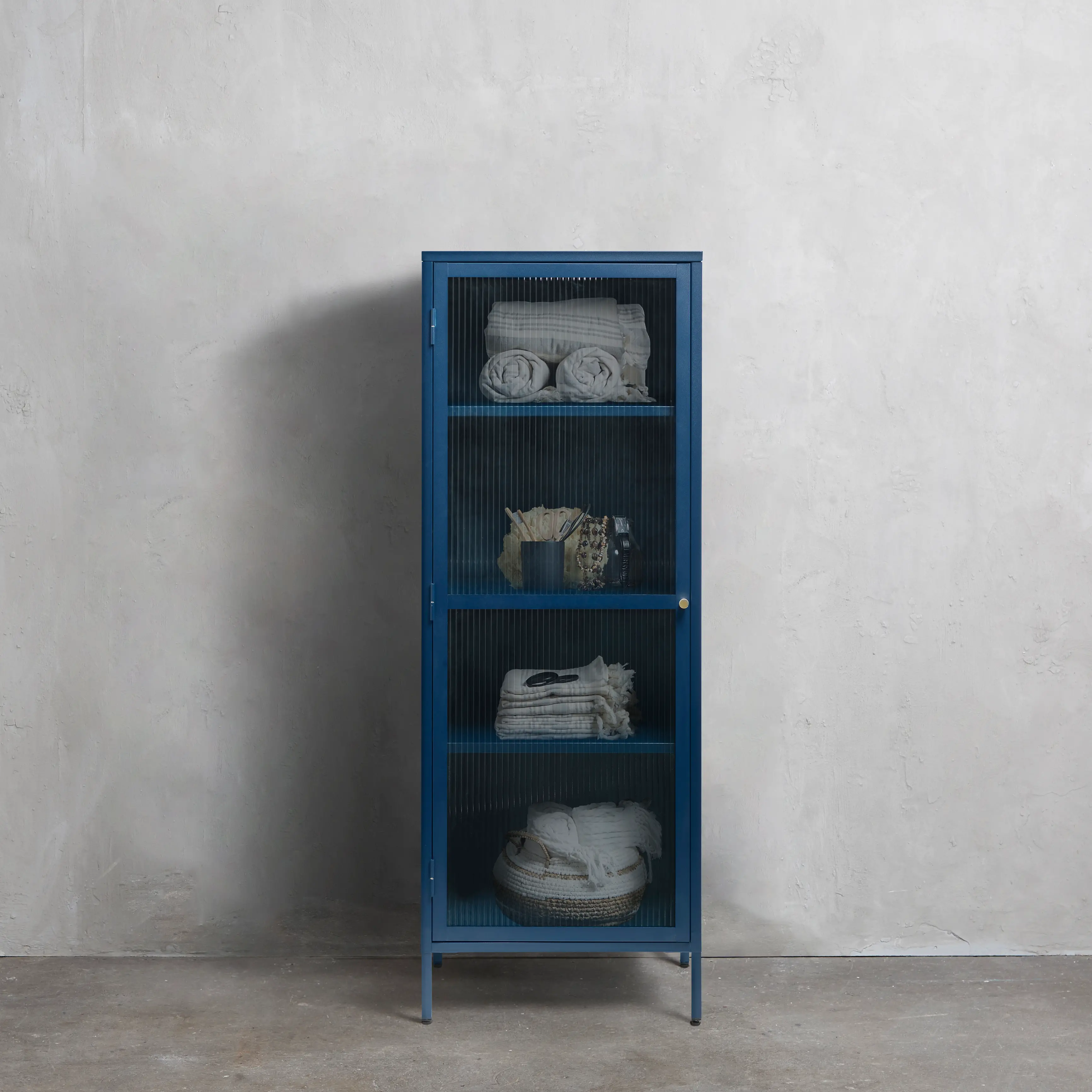 Bronco Blue Metal & Glass 63  Tall Display Cabinet-2