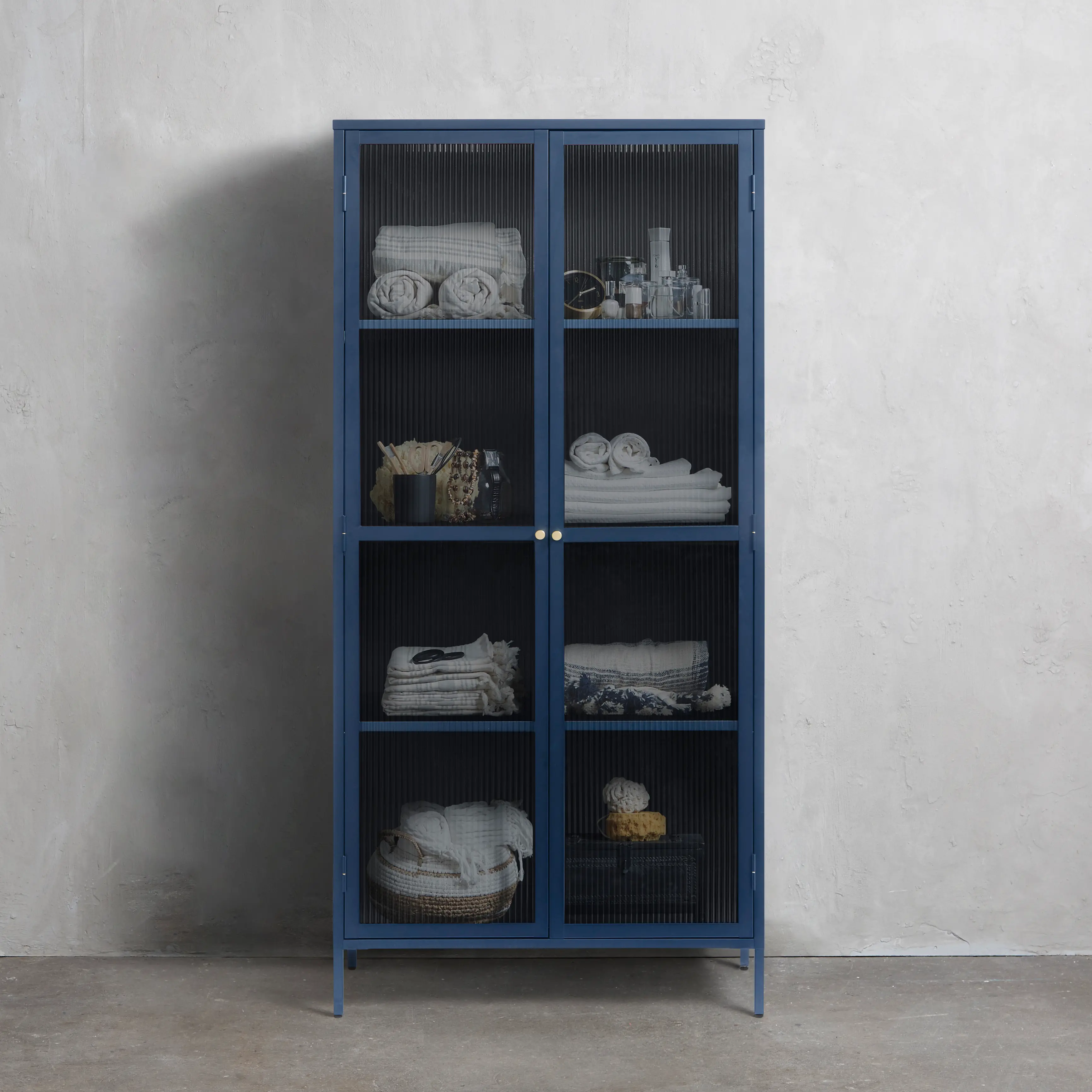Bronco Blue Metal & Glass 75  Tall Display Cabinet-2