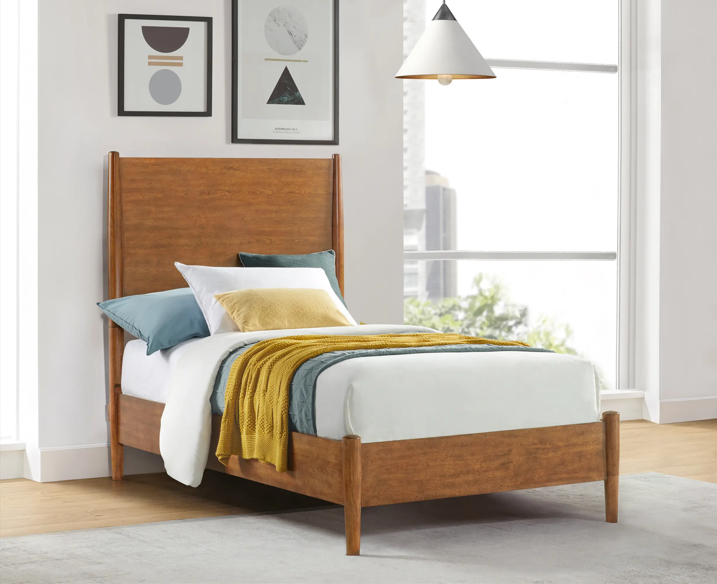 Robin Mid-Century Modern Brown Twin Platform Bed-2